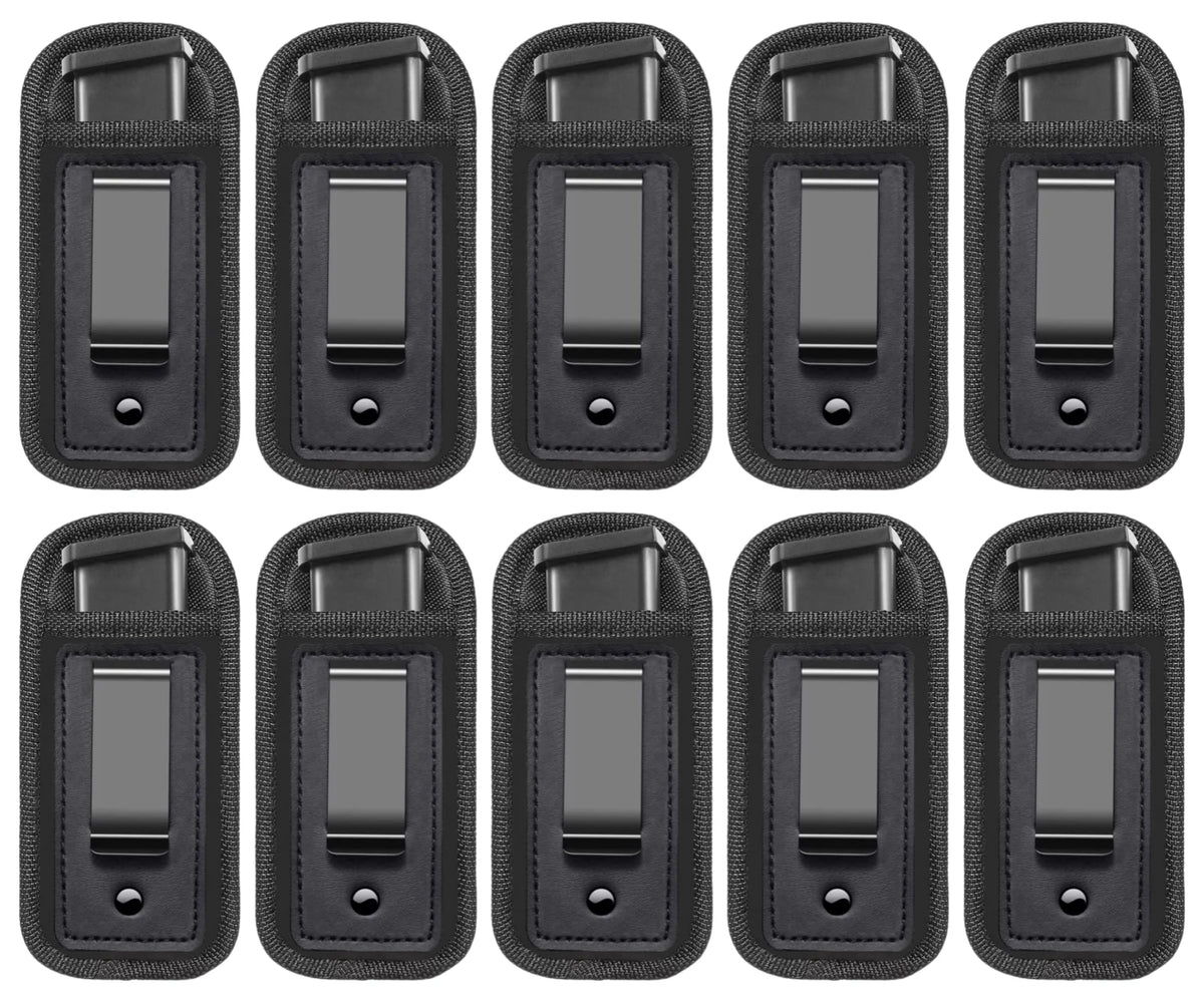 A set of black universal inside-the-waistband magazine holsters for concealed carry.
