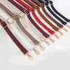 A collection of adjustable PU leather crossbody bag straps in various colors including brown, red, black, and beige.