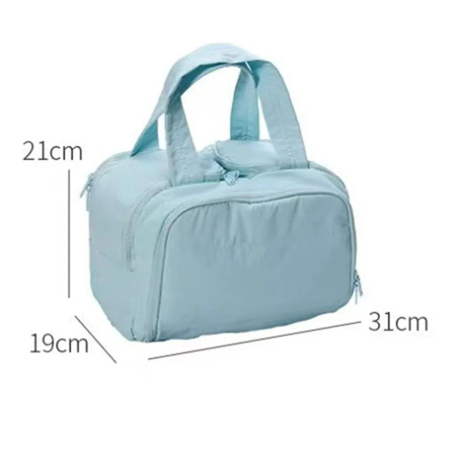 Hellblaue Luxus-Makeup-Organizer-Tasche, Maße 21x31x19 cm.