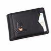 Cartera de cuero negro y delgado con ranura para mostrar una identificación.