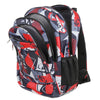 A versatile unisex backpack featuring a multi-colored geometric pattern in red, gray, and white.