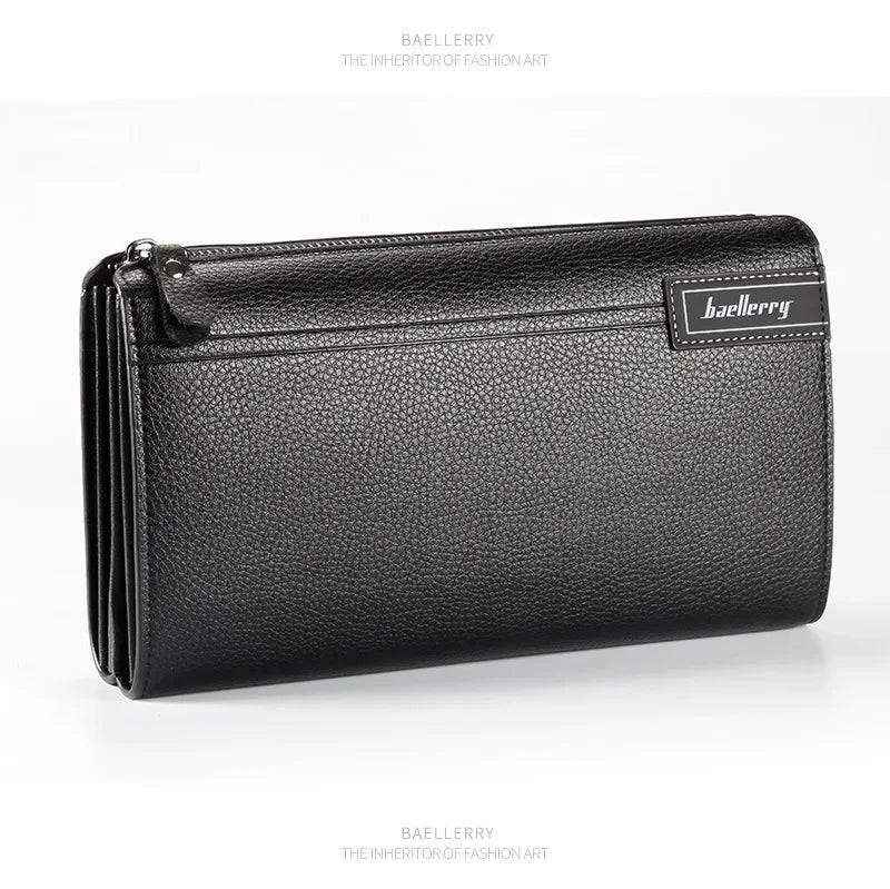 Black Baellerry leather business handbag clip wallet shown flat lay
