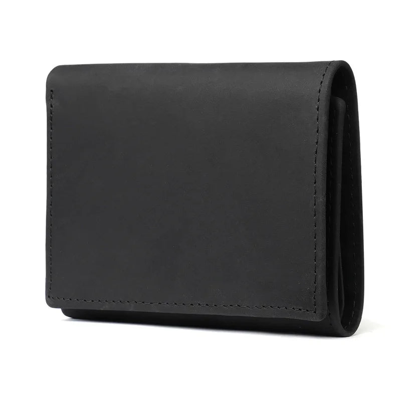 Black men's genuine leather trifold wallet with cardholder shown from the front.