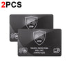 Two black RFID blocking cards with a shield design and STOP symbol for protection
