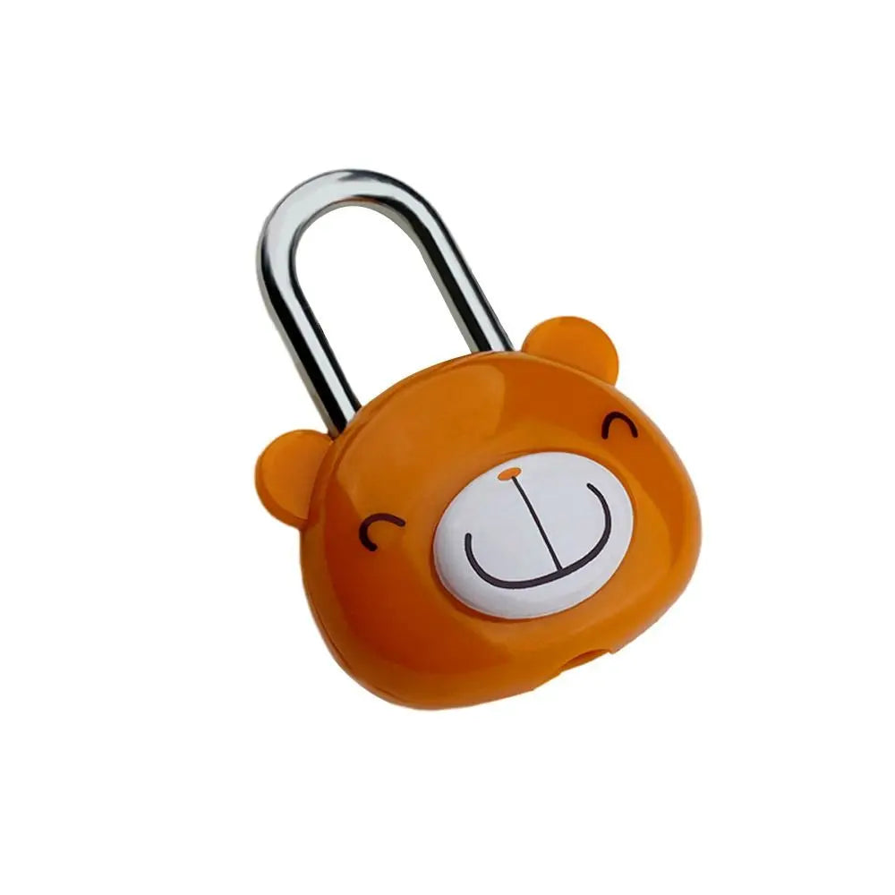 An orange cartoon-shaped padlock with a silver shackle and a smiling face.