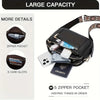 Black retro square crossbody bag with an adjustable strap featuring a zipper pocket and five card slots.