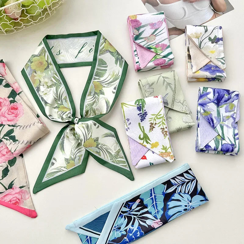 Collection de foulards pour cheveux en soie floraux élégants et colorés