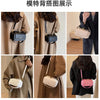 A series of photos showing a retro black textured leather shoulder bag in various shades and contexts.