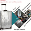 A silver suitcase with a protective cover is shown alongside various travel troubles like worn bags and broken luggage.