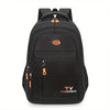 Black sporty backpack with orange accents and a laptop compartment