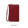 A maroon women's PU leather zipper wallet shown against a white background.