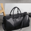 Maleta duffel de cuero negro retro para motocicleta PU con ribetes y correas ajustables