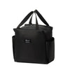Black insulated canvas tote bag with double pockets and shoulder straps