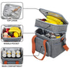 Sac de pique-nique isotherme gris montrant sa couche supérieure, sa poche intermédiaire et son compartiment principal.