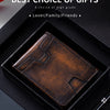A dark brown leather wallet is displayed inside a black gift box, suitable for lovers, family, or friends.