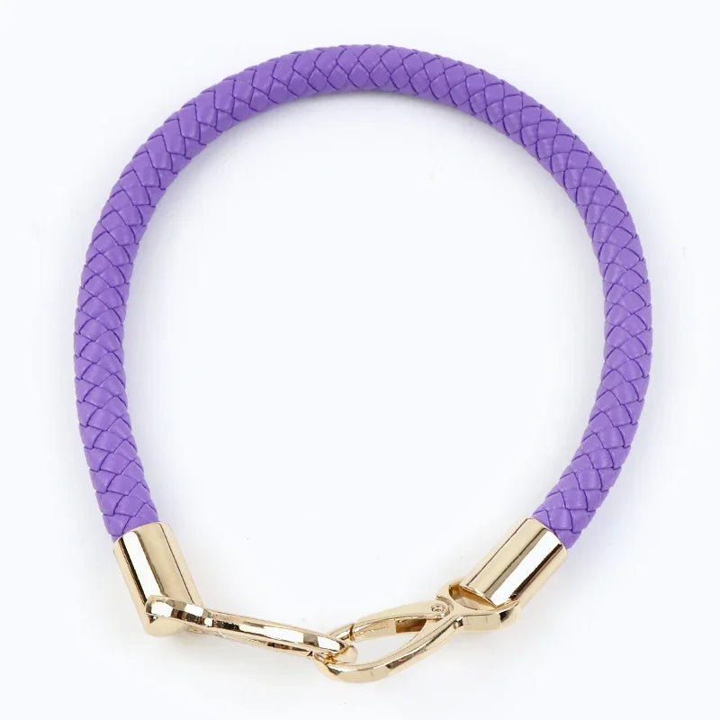 Purple PU leather replacement bag strap with gold-toned metal buckles.
