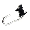 A black silhouette of a cat used as a portable handbag hook for table hanging.