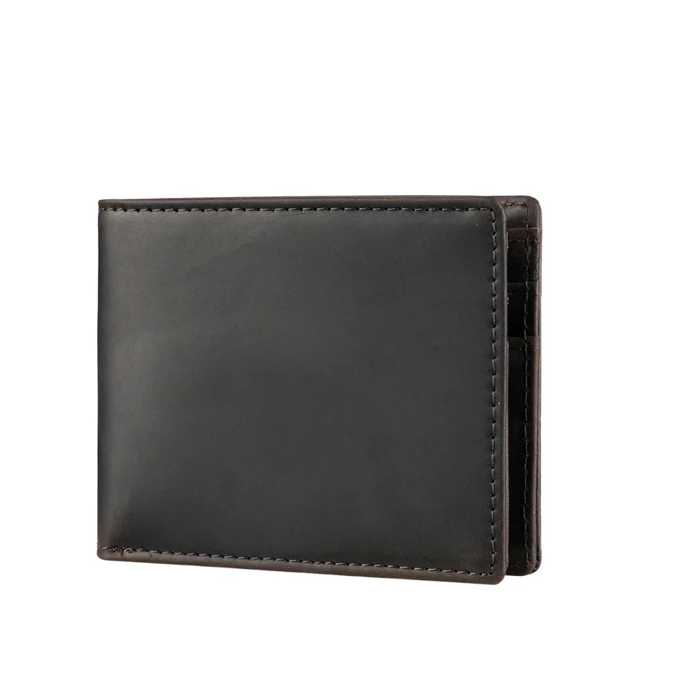 A dark brown men's bifold retro cowhide leather wallet.