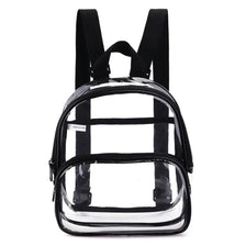 Sac à dos transparent en PVC avec sangles noires et un panneau avant clair.