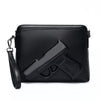 Black men's embossed crossbody clutch bag featuring a silhouette of a handgun.