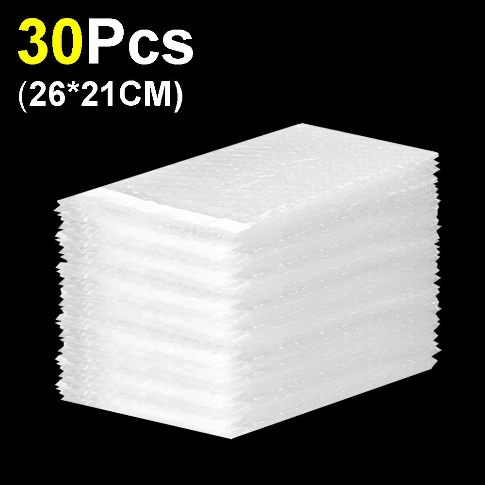 A stack of 30 self-sealing bubble mailer bags with protective cushioning, measuring 26x21cm.