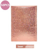 50 pieces of rose gold holographic bubble mailers with a self-seal closure.