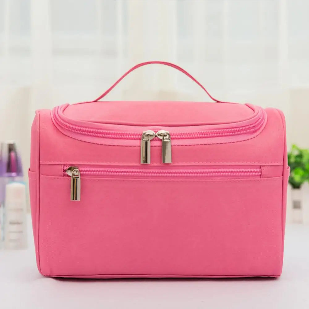 Helles pinkes wasserdichtes Aufbewahrungstasche für Make-up mit silbernen Reißverschlüssen