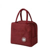 A maroon reusable insulated lunch bag with a carrying handle.
