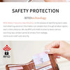 A brown leather multi-functional short wallet is shown being held, demonstrating RFID protection features.