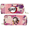 Pink and purple Demon Slayer themed PU leather pencil case with a zipper.