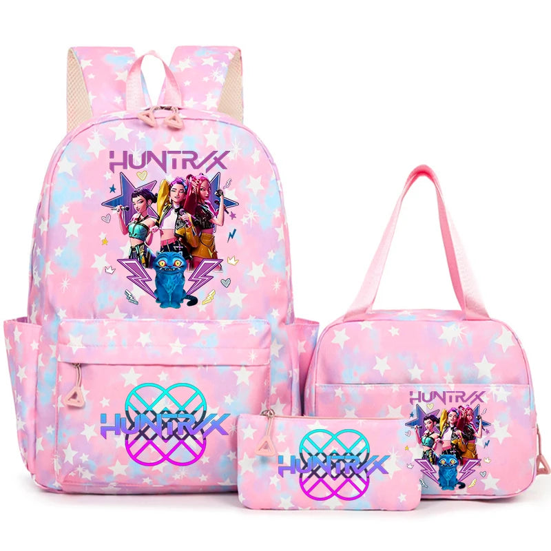 Pink Hunterx backpack set featuring a main backpack and a matching pouch