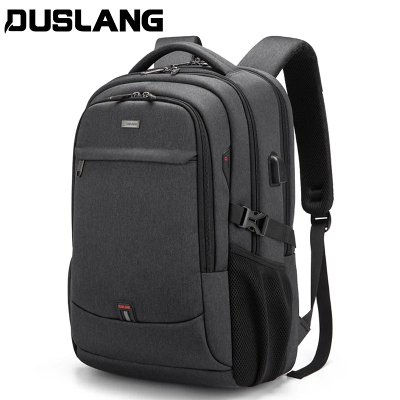 A black men's premium laptop backpack designed for travel and business.