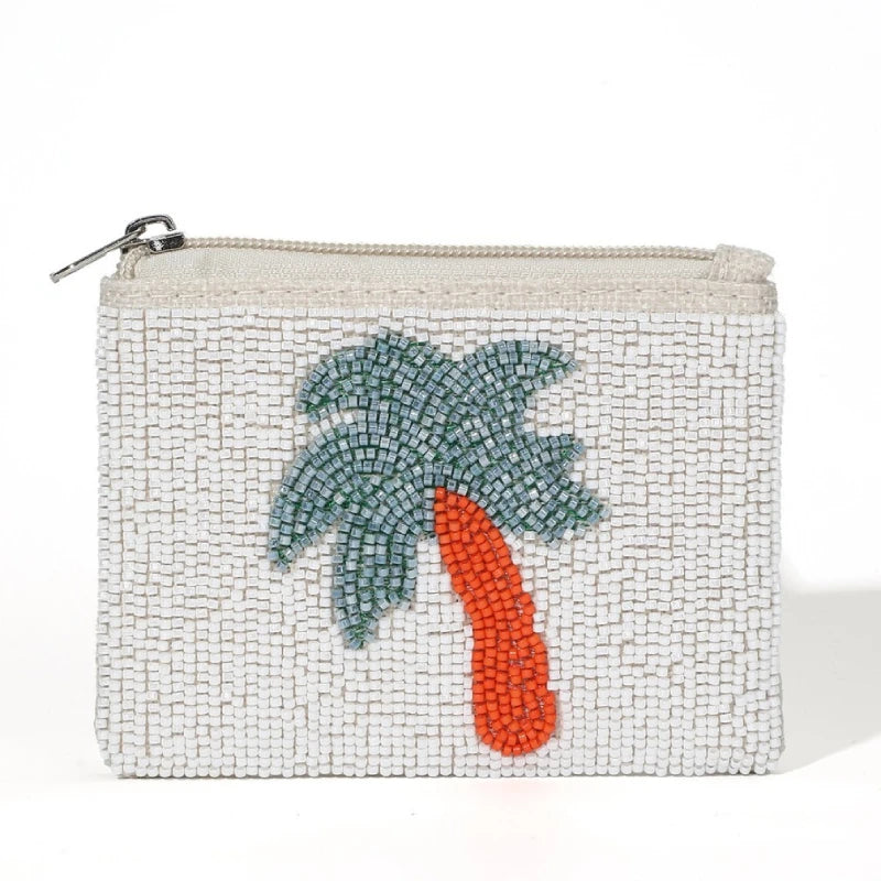 Boho Beaded Coin Purse with Coconut Tree Design