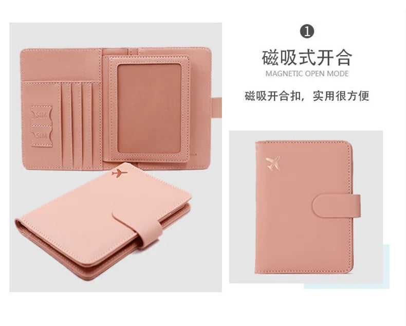 A pink slim PU leather wallet with a magnetic open mode and a separate card slot.