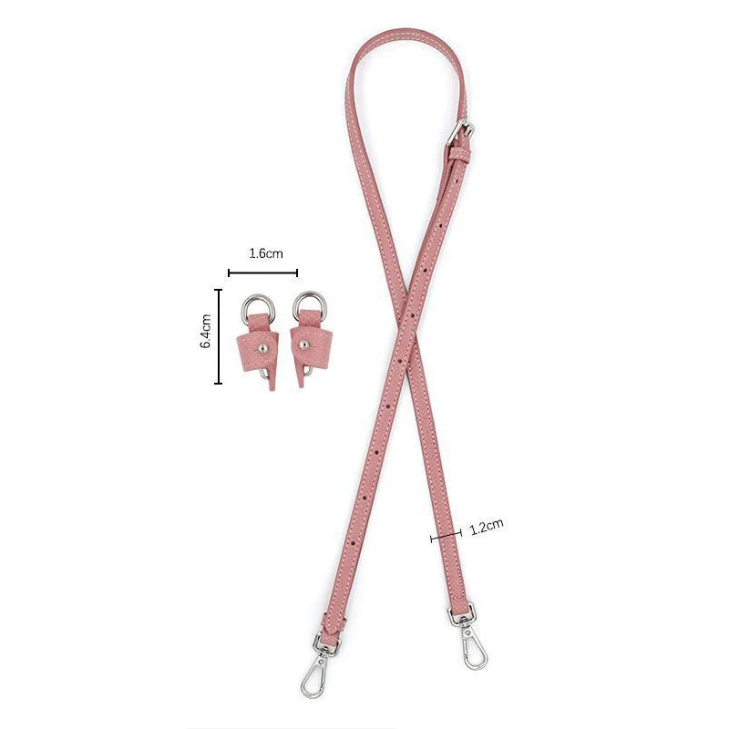 Kit de correa de cuero rosa para hombro con ajuste de longitud y herrajes metálicos