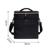 Black insulated picnic cooler backpack with a gold zipper and quilted pattern