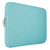 A light blue laptop sleeve with a zipper closure and soft velvet lining.