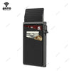 A black premium metal RFID blocking card holder with multiple slots and a visible gold coin.