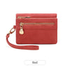 Cartera de cuero PU roja retro plegable con cadena dorada y correa de cuero.