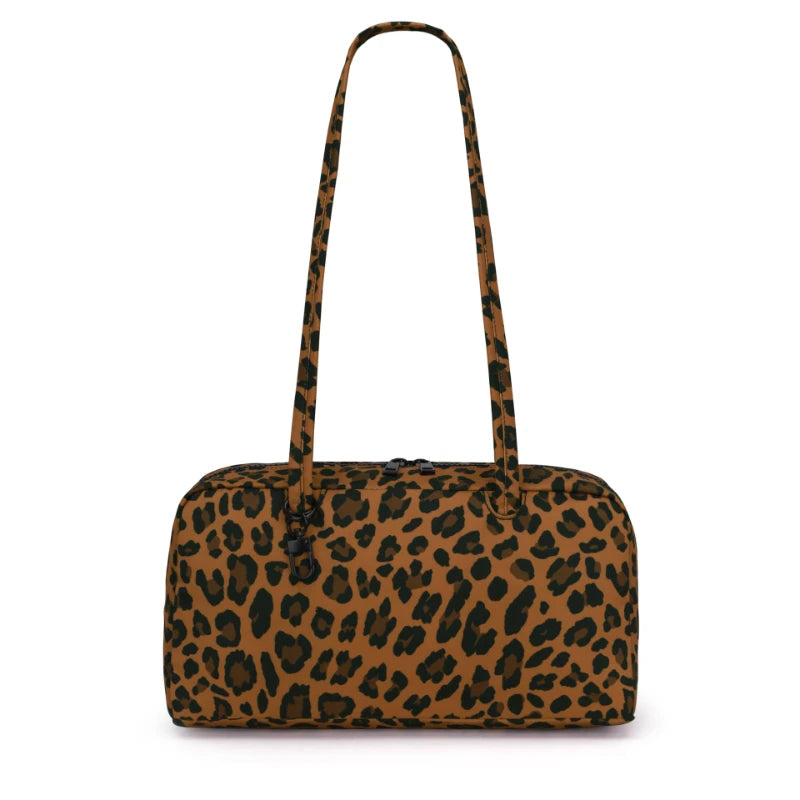 Leopard Print Nylon Shoulder Tote Bag
