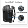 Black heavy duty laptop backpack showing features like a separate laptop bag and TSA password access.