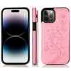 A pink elegant wallet flip case for an iPhone shown in two views.