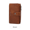 A brown women's RFID blocking clutch wallet shown in a vertical view.