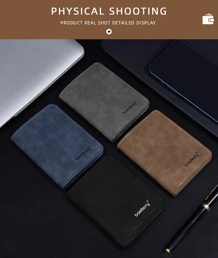 A display of various colored leather wallet and card cases shown in a physical shooting setup.