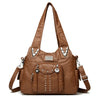 Braune Vintage Soft PU Leder-Schultertasche mit Klappverschluss und silberner Hardware