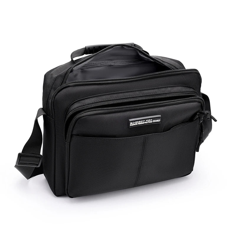 Black professional waterproof men's business briefcase with multiple compartments
