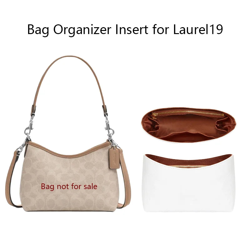 Bag organizer insert for Laurel19 showing a beige pouch and a brown insert.