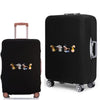 Black elastic luggage cover featuring a colorful cartoon print of various animals.