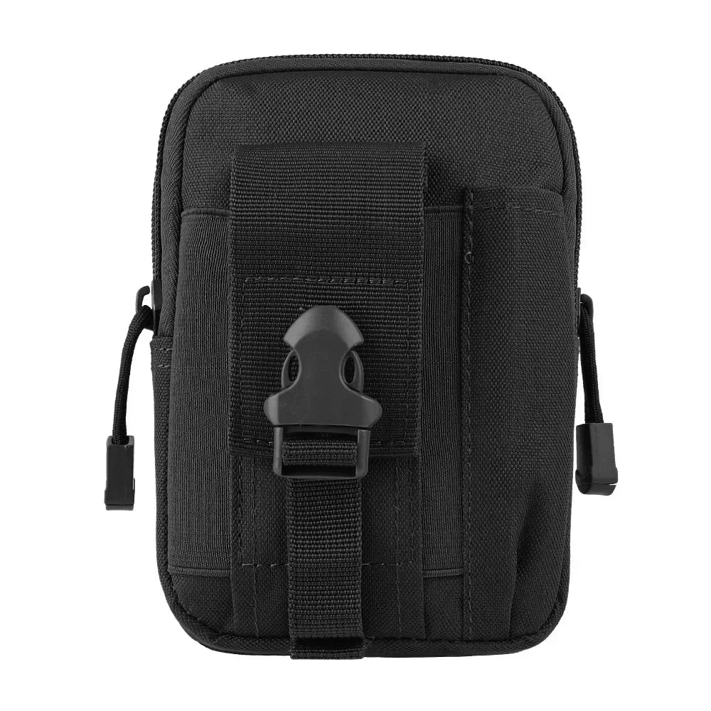 Black tactical MOLLE waist pouch with a dedicated phone pocket.