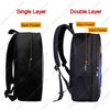 Comparison of a single layer black backpack and a double layer black backpack.